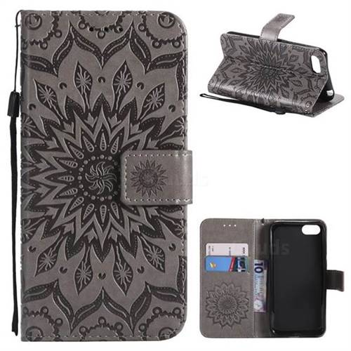 Embossing Sunflower Leather Wallet Case for Huawei Y5 Prime 2018 (Y5 2018 / Y5 Lite 2018) - Gray