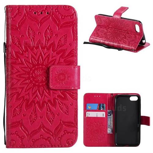 Embossing Sunflower Leather Wallet Case for Huawei Y5 Prime 2018 (Y5 2018 / Y5 Lite 2018) - Red