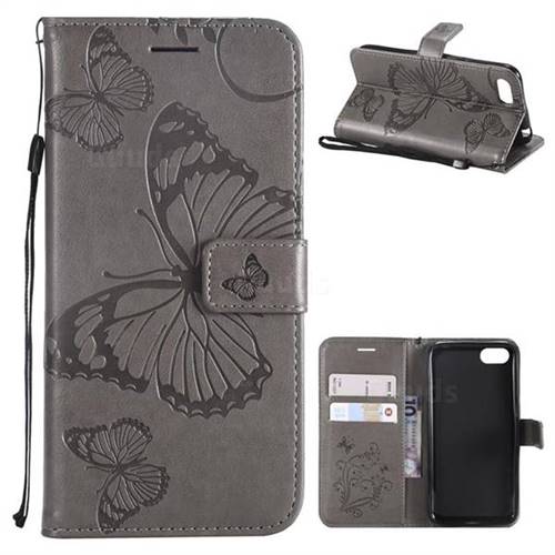 Embossing 3D Butterfly Leather Wallet Case for Huawei Y5 Prime 2018 (Y5 2018 / Y5 Lite 2018) - Gray