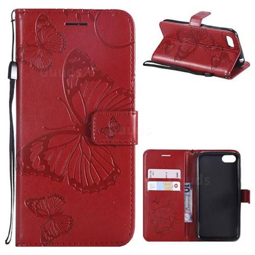 Embossing 3D Butterfly Leather Wallet Case for Huawei Y5 Prime 2018 (Y5 2018 / Y5 Lite 2018) - Red
