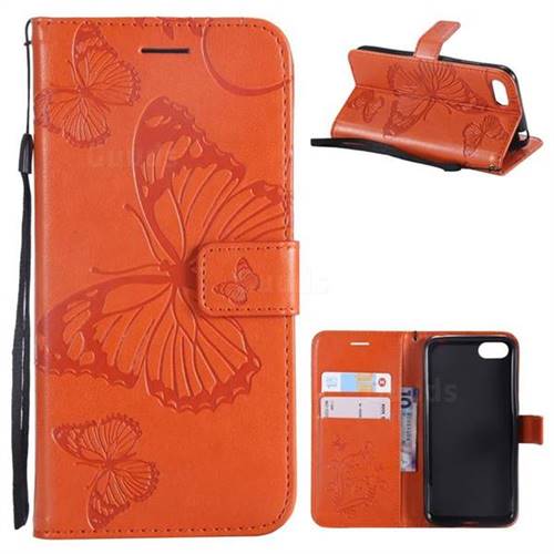 Embossing 3D Butterfly Leather Wallet Case for Huawei Y5 Prime 2018 (Y5 2018 / Y5 Lite 2018) - Orange