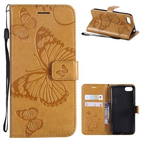 Embossing 3D Butterfly Leather Wallet Case for Huawei Y5 Prime 2018 (Y5 2018 / Y5 Lite 2018) - Yellow