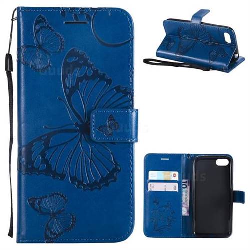 Embossing 3D Butterfly Leather Wallet Case for Huawei Y5 Prime 2018 (Y5 2018 / Y5 Lite 2018) - Blue