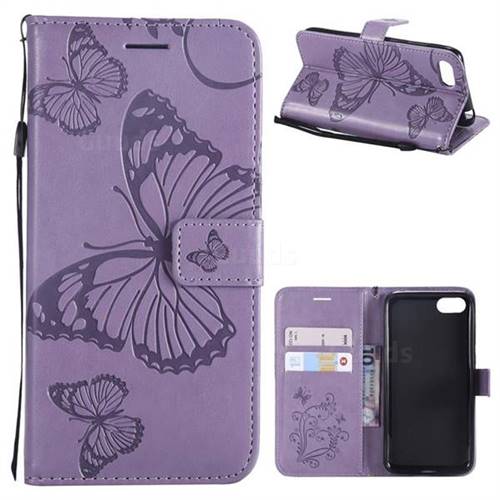 Embossing 3D Butterfly Leather Wallet Case for Huawei Y5 Prime 2018 (Y5 2018 / Y5 Lite 2018) - Purple
