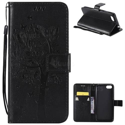 Embossing Butterfly Tree Leather Wallet Case for Huawei Y5 Prime 2018 (Y5 2018 / Y5 Lite 2018) - Black