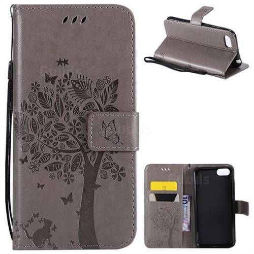 Embossing Butterfly Tree Leather Wallet Case for Huawei Y5 Prime 2018 (Y5 2018 / Y5 Lite 2018) - Grey