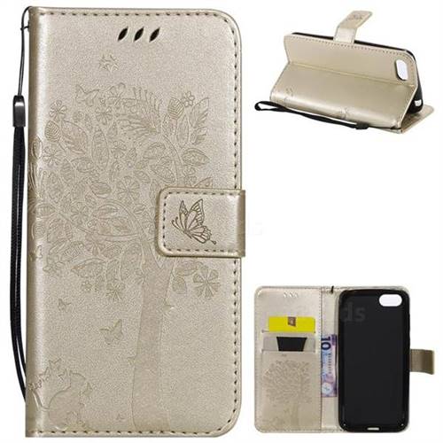 Embossing Butterfly Tree Leather Wallet Case for Huawei Y5 Prime 2018 (Y5 2018 / Y5 Lite 2018) - Champagne