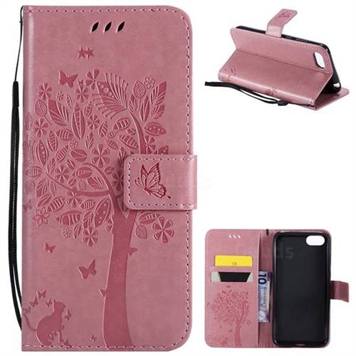 Embossing Butterfly Tree Leather Wallet Case for Huawei Y5 Prime 2018 (Y5 2018 / Y5 Lite 2018) - Pink
