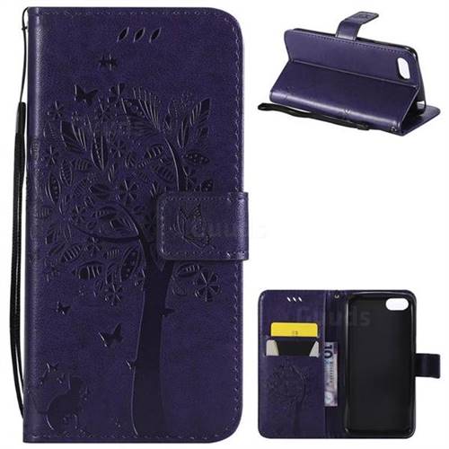 Embossing Butterfly Tree Leather Wallet Case for Huawei Y5 Prime 2018 (Y5 2018 / Y5 Lite 2018) - Purple