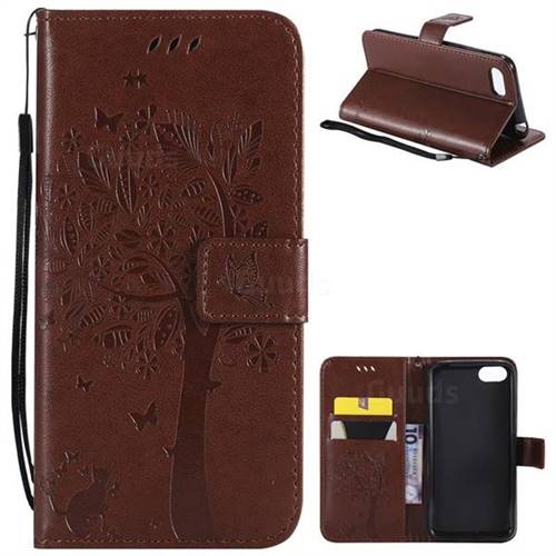 Embossing Butterfly Tree Leather Wallet Case for Huawei Y5 Prime 2018 (Y5 2018 / Y5 Lite 2018) - Brown