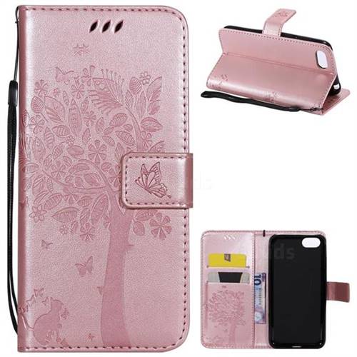 Embossing Butterfly Tree Leather Wallet Case for Huawei Y5 Prime 2018 (Y5 2018 / Y5 Lite 2018) - Rose Pink