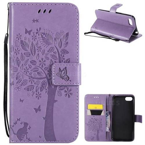 Embossing Butterfly Tree Leather Wallet Case for Huawei Y5 Prime 2018 (Y5 2018 / Y5 Lite 2018) - Violet