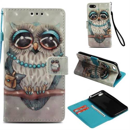Sweet Gray Owl 3D Painted Leather Wallet Case for Huawei Y5 Prime 2018 (Y5 2018 / Y5 Lite 2018)
