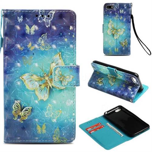 Gold Butterfly 3D Painted Leather Wallet Case for Huawei Y5 Prime 2018 (Y5 2018 / Y5 Lite 2018)