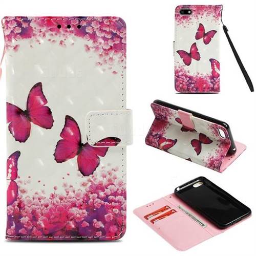 Rose Butterfly 3D Painted Leather Wallet Case for Huawei Y5 Prime 2018 (Y5 2018 / Y5 Lite 2018)