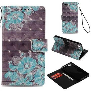 Blue Flower 3D Painted Leather Wallet Case for Huawei Y5 Prime 2018 (Y5 2018 / Y5 Lite 2018)