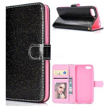 Glitter Shine Leather Wallet Phone Case for Huawei Y5 Prime 2018 (Y5 2018 / Y5 Lite 2018) - Black