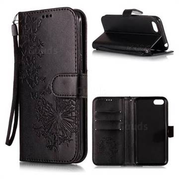 Intricate Embossing Dandelion Butterfly Leather Wallet Case for Huawei Y5 Prime 2018 (Y5 2018 / Y5 Lite 2018) - Black