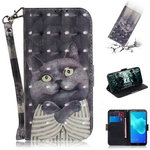 Cat Embrace 3D Painted Leather Wallet Phone Case for Huawei Y5 Prime 2018 (Y5 2018 / Y5 Lite 2018)
