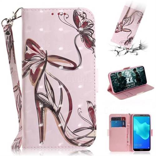 Butterfly High Heels 3D Painted Leather Wallet Phone Case for Huawei Y5 Prime 2018 (Y5 2018 / Y5 Lite 2018)