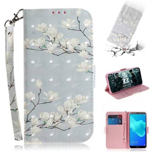 Magnolia Flower 3D Painted Leather Wallet Phone Case for Huawei Y5 Prime 2018 (Y5 2018 / Y5 Lite 2018)