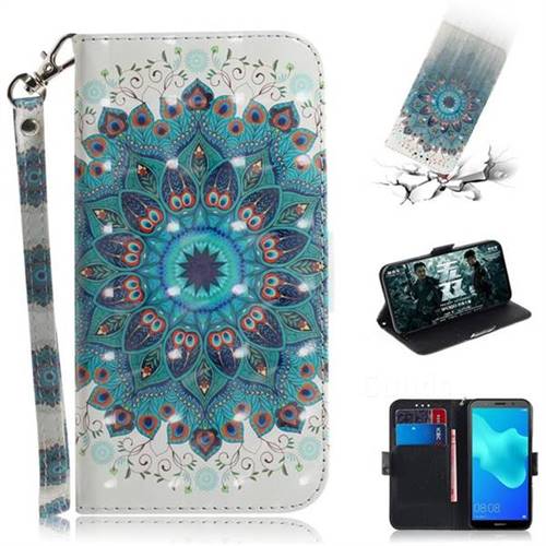 Peacock Mandala 3D Painted Leather Wallet Phone Case for Huawei Y5 Prime 2018 (Y5 2018 / Y5 Lite 2018)