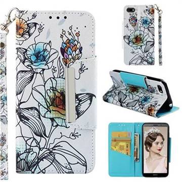 Fotus Flower Big Metal Buckle PU Leather Wallet Phone Case for Huawei Y5 Prime 2018 (Y5 2018 / Y5 Lite 2018)