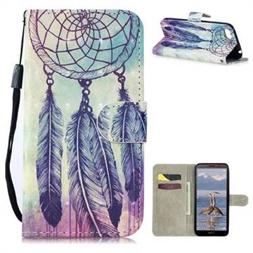 Feather Wind Chimes 3D Painted Leather Wallet Phone Case for Huawei Y5 Prime 2018 (Y5 2018 / Y5 Lite 2018)