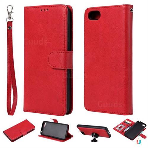 Retro Greek Detachable Magnetic PU Leather Wallet Phone Case for Huawei Y5 Prime 2018 (Y5 2018 / Y5 Lite 2018) - Red
