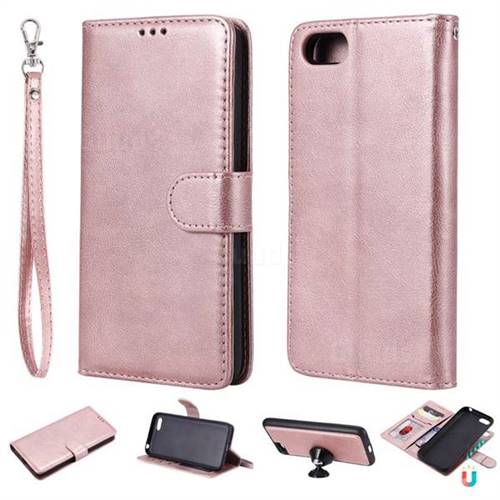 Retro Greek Detachable Magnetic PU Leather Wallet Phone Case for Huawei Y5 Prime 2018 (Y5 2018 / Y5 Lite 2018) - Rose Gold