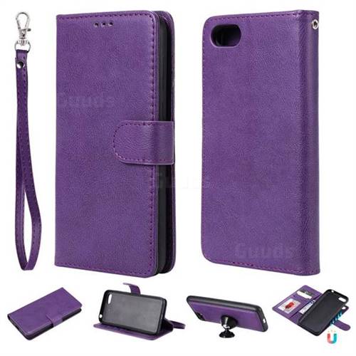 Retro Greek Detachable Magnetic PU Leather Wallet Phone Case for Huawei Y5 Prime 2018 (Y5 2018 / Y5 Lite 2018) - Purple