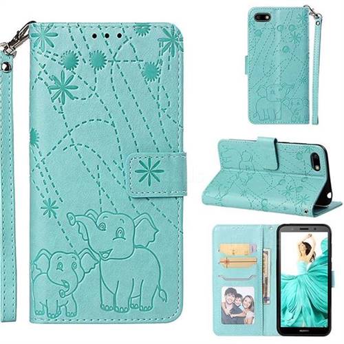 Embossing Fireworks Elephant Leather Wallet Case for Huawei Y5 Prime 2018 (Y5 2018 / Y5 Lite 2018) - Green