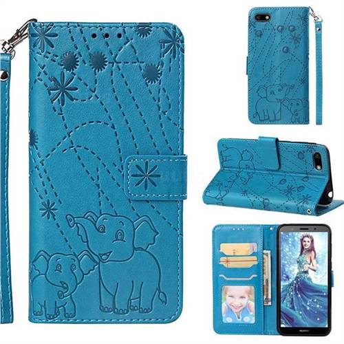 Embossing Fireworks Elephant Leather Wallet Case for Huawei Y5 Prime 2018 (Y5 2018 / Y5 Lite 2018) - Blue