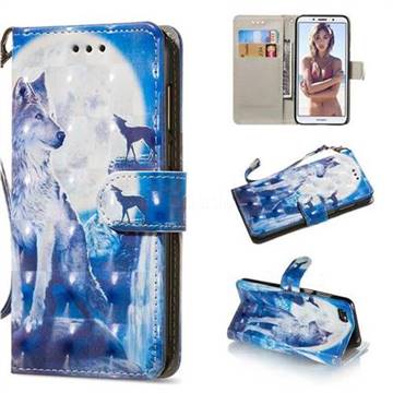 Ice Wolf 3D Painted Leather Wallet Phone Case for Huawei Y5 Prime 2018 (Y5 2018 / Y5 Lite 2018)