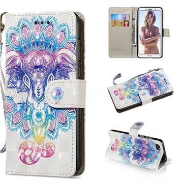 Colorful Elephant 3D Painted Leather Wallet Phone Case for Huawei Y5 Prime 2018 (Y5 2018 / Y5 Lite 2018)