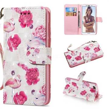 Flamingo 3D Painted Leather Wallet Phone Case for Huawei Y5 Prime 2018 (Y5 2018 / Y5 Lite 2018)