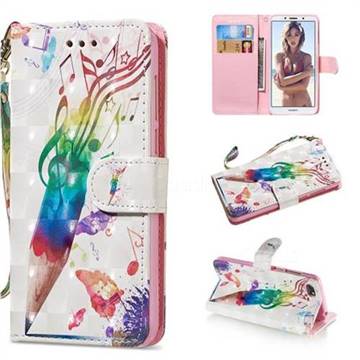 Music Pen 3D Painted Leather Wallet Phone Case for Huawei Y5 Prime 2018 (Y5 2018 / Y5 Lite 2018)
