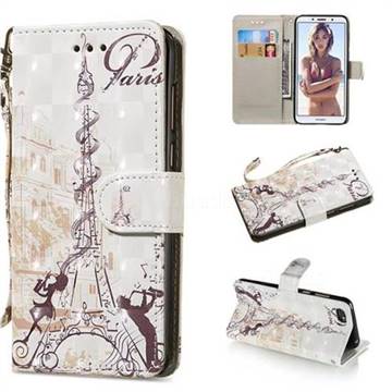Tower Couple 3D Painted Leather Wallet Phone Case for Huawei Y5 Prime 2018 (Y5 2018 / Y5 Lite 2018)