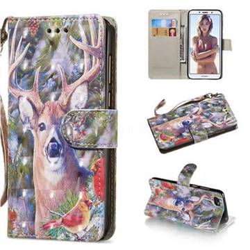 Elk Deer 3D Painted Leather Wallet Phone Case for Huawei Y5 Prime 2018 (Y5 2018 / Y5 Lite 2018)