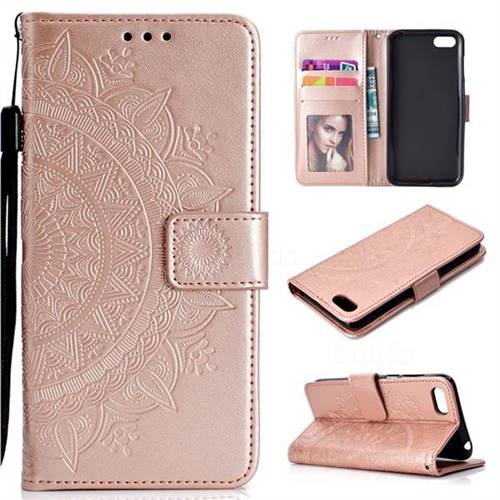 Intricate Embossing Datura Leather Wallet Case for Huawei Y5 Prime 2018 (Y5 2018 / Y5 Lite 2018) - Rose Gold