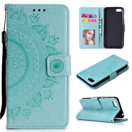 Intricate Embossing Datura Leather Wallet Case for Huawei Y5 Prime 2018 (Y5 2018 / Y5 Lite 2018) - Mint Green