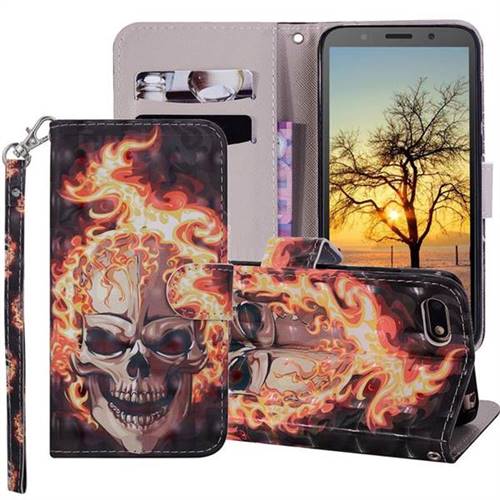 Flame Skull 3D Painted Leather Phone Wallet Case Cover for Huawei Y5 Prime 2018 (Y5 2018 / Y5 Lite 2018)