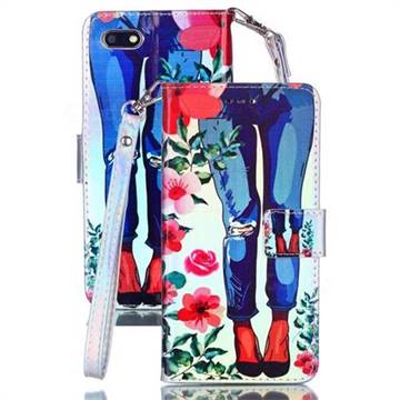 Jeans Flower Blue Ray Light PU Leather Wallet Case for Huawei Y5 Prime 2018 (Y5 2018 / Y5 Lite 2018)