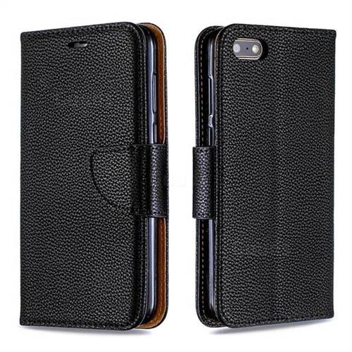 Classic Luxury Litchi Leather Phone Wallet Case for Huawei Y5 Prime 2018 (Y5 2018 / Y5 Lite 2018) - Black