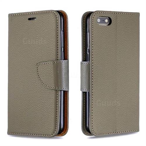 Classic Luxury Litchi Leather Phone Wallet Case for Huawei Y5 Prime 2018 (Y5 2018 / Y5 Lite 2018) - Gray
