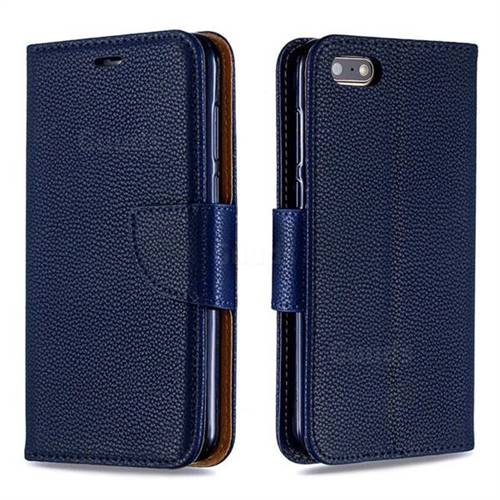 Classic Luxury Litchi Leather Phone Wallet Case for Huawei Y5 Prime 2018 (Y5 2018 / Y5 Lite 2018) - Blue