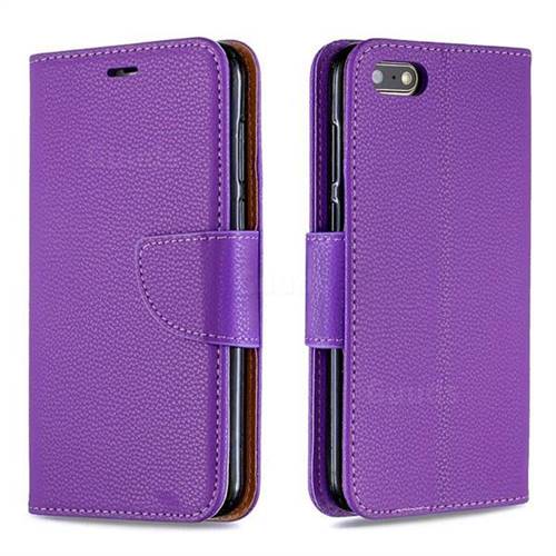Classic Luxury Litchi Leather Phone Wallet Case for Huawei Y5 Prime 2018 (Y5 2018 / Y5 Lite 2018) - Purple