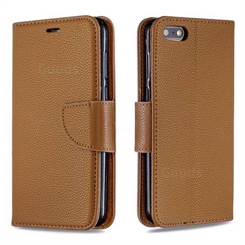 Classic Luxury Litchi Leather Phone Wallet Case for Huawei Y5 Prime 2018 (Y5 2018 / Y5 Lite 2018) - Brown