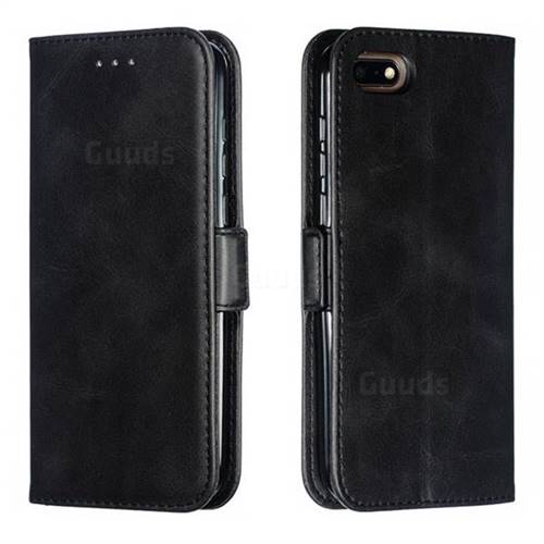 Retro Classic Calf Pattern Leather Wallet Phone Case for Huawei Y5 Prime 2018 (Y5 2018 / Y5 Lite 2018) - Black