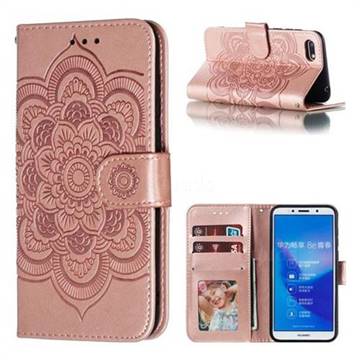 Intricate Embossing Datura Solar Leather Wallet Case for Huawei Y5 Prime 2018 (Y5 2018 / Y5 Lite 2018) - Rose Gold